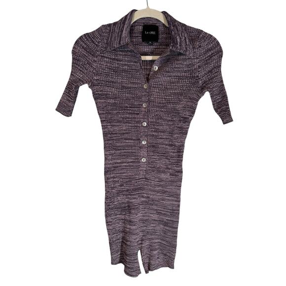 Le Ore Remini Collared Ribbed Knit Romper Sea Fog Nightshade Marl Purple XS - Picture 6 of 10
